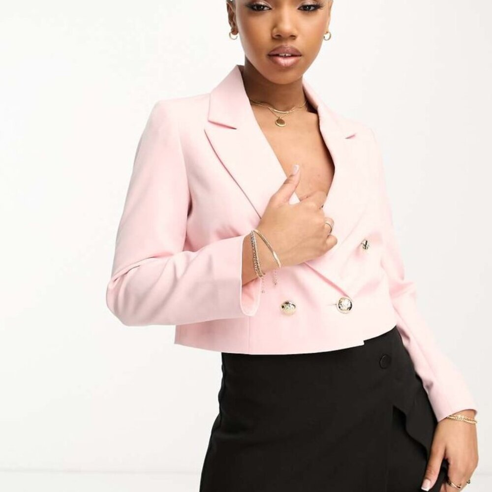 Miss Selfridge Pale Pink Cropped Military Blazer - Size 8